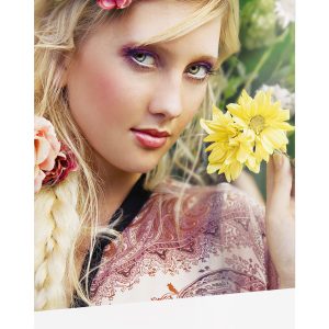 POP Display Graphic: Girl Holding Yellow Flowers