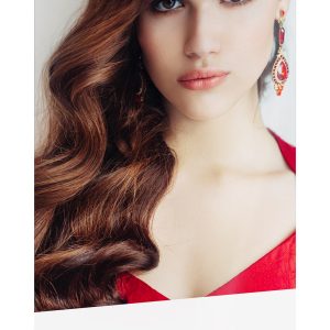 POP Display Graphic: Wavy Hair + Ruby Earrings