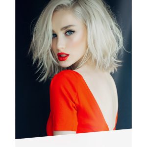 POP Display Graphic: Blond Bob + Orange Shirt